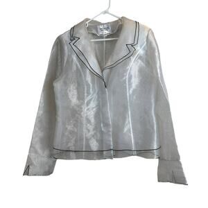 Vintage Promise NY White Shimmer Blazer Sheer Piping Detail Size 16 Y2K